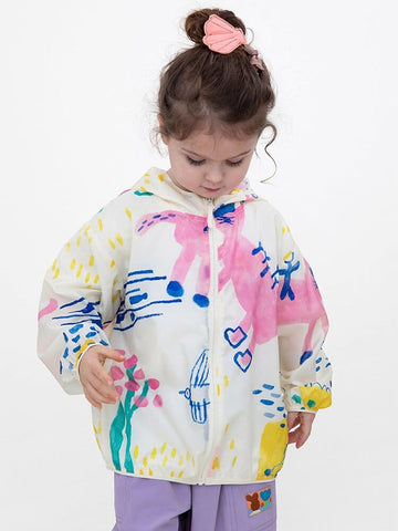 Hooded Sunscreen Jacket プリント ウインドブレーカー【mh0013106】 RICE & SKY ショートコート・ジャケット・ジャンパー