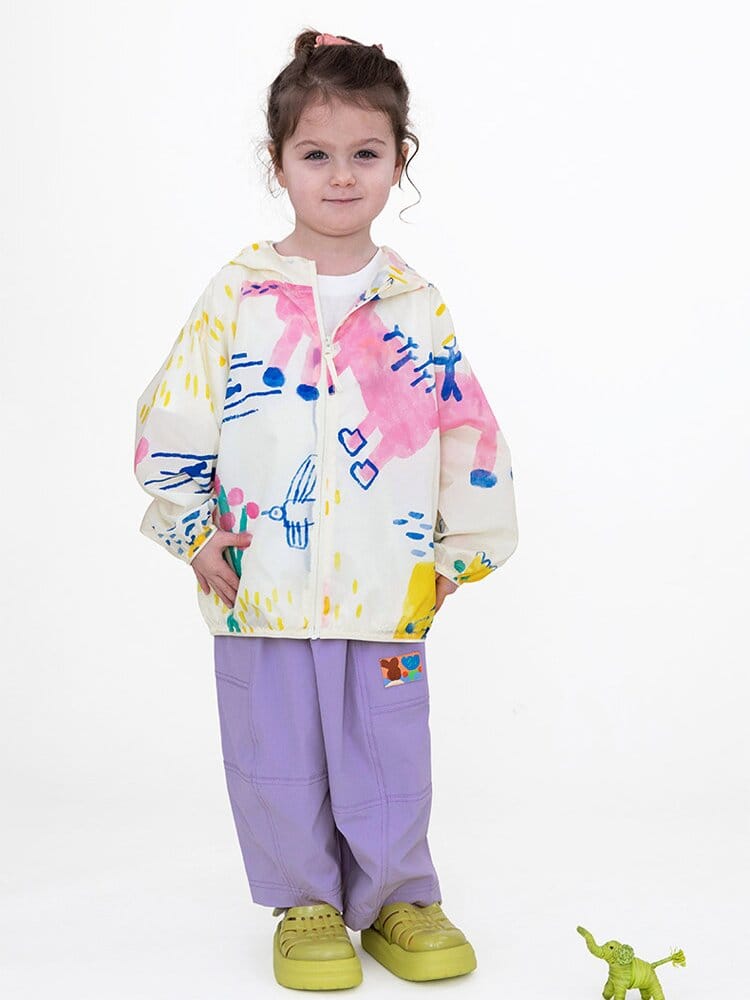 Hooded Sunscreen Jacket プリント ウインドブレーカー【mh0013106】 RICE & SKY ショートコート・ジャケット・ジャンパー