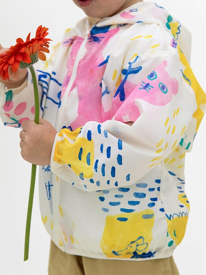 Hooded Sunscreen Jacket プリント ウインドブレーカー【mh0013106】 RICE & SKY ショートコート・ジャケット・ジャンパー