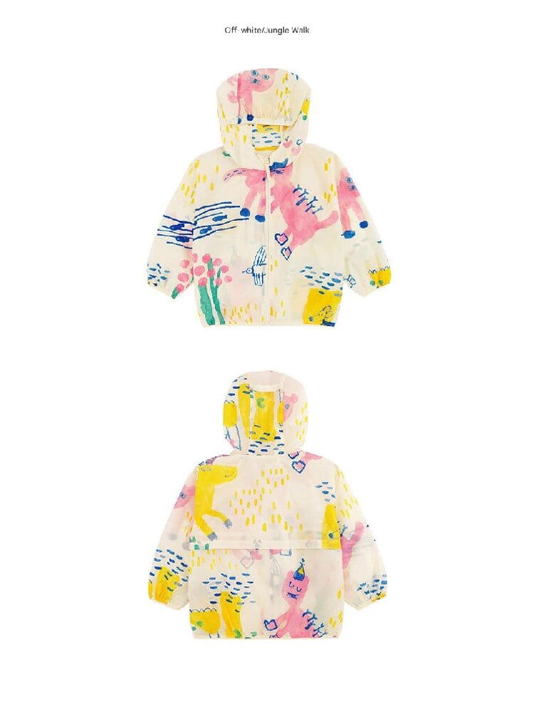 Hooded Sunscreen Jacket プリント ウインドブレーカー【mh0013106】 RICE & SKY ショートコート・ジャケット・ジャンパー