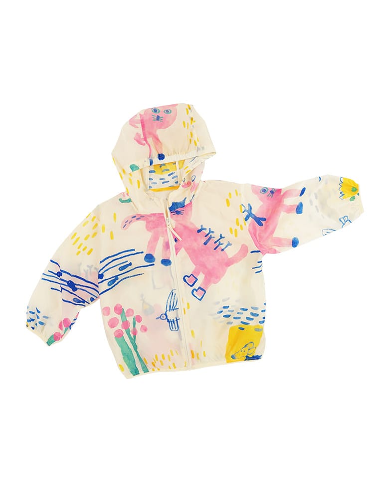 Hooded Sunscreen Jacket プリント ウインドブレーカー【mh0013106】 RICE & SKY ショートコート・ジャケット・ジャンパー
