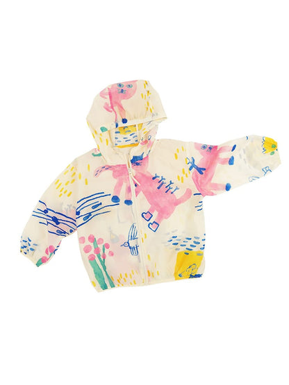 Hooded Sunscreen Jacket プリント ウインドブレーカー【mh0013106】 RICE & SKY ショートコート・ジャケット・ジャンパー