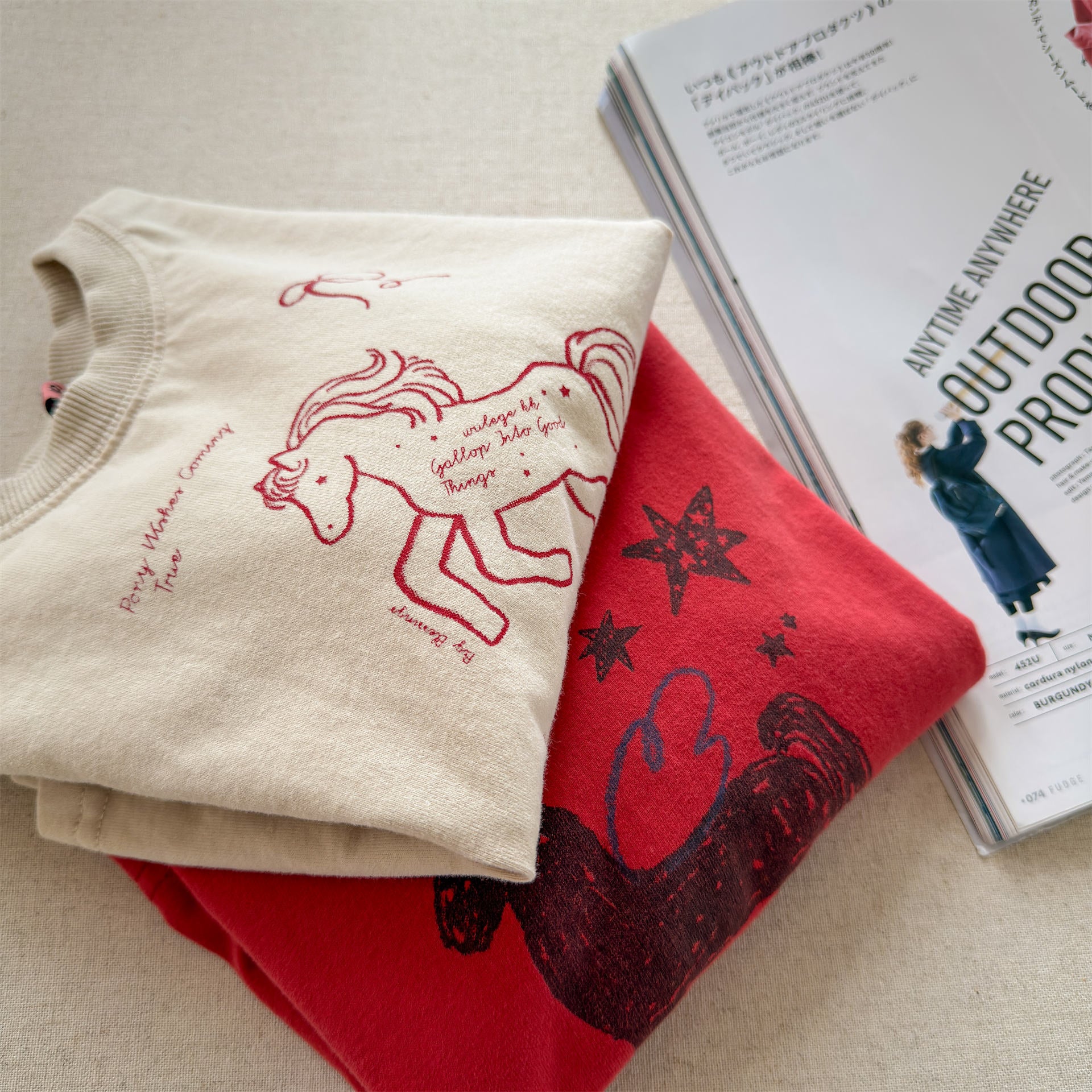 Horse Print Layered Long Sleeve Top ホースプリント レイヤード 長袖 Tシャツ【mh0012471】 ADbaby 長袖Tシャツ