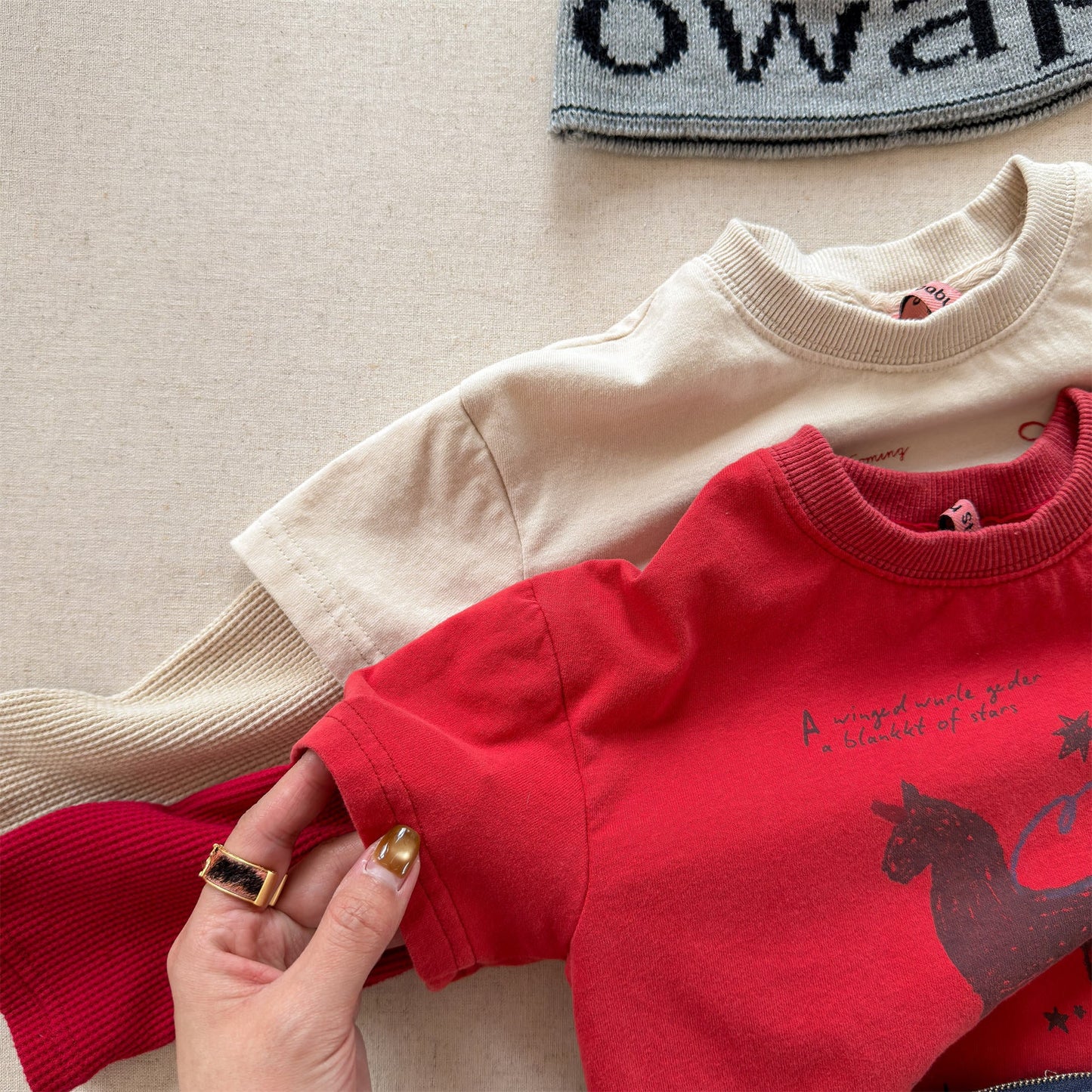 Horse Print Layered Long Sleeve Top ホースプリント レイヤード 長袖 Tシャツ【mh0012471】 ADbaby 長袖Tシャツ