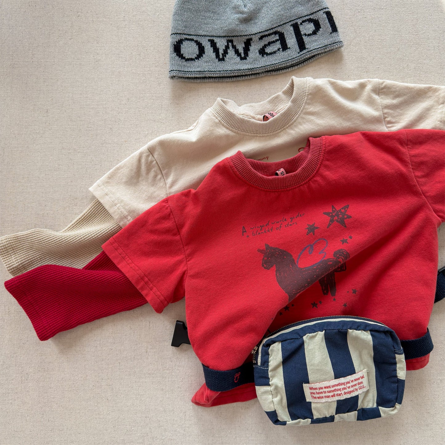 Horse Print Layered Long Sleeve Top ホースプリント レイヤード 長袖 Tシャツ【mh0012471】 ADbaby 長袖Tシャツ