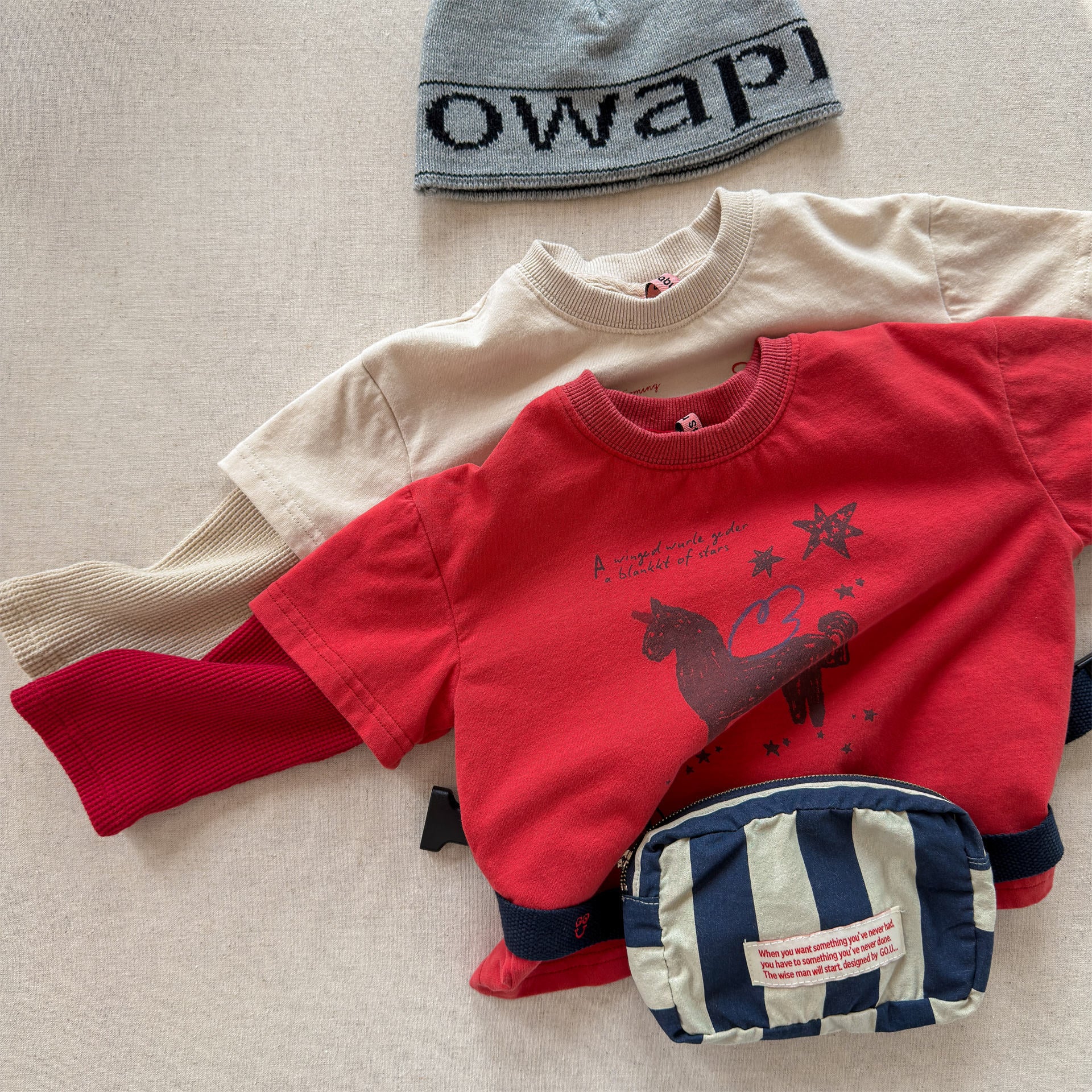 Horse Print Layered Long Sleeve Top ホースプリント レイヤード 長袖 Tシャツ【mh0012471】 ADbaby 長袖Tシャツ