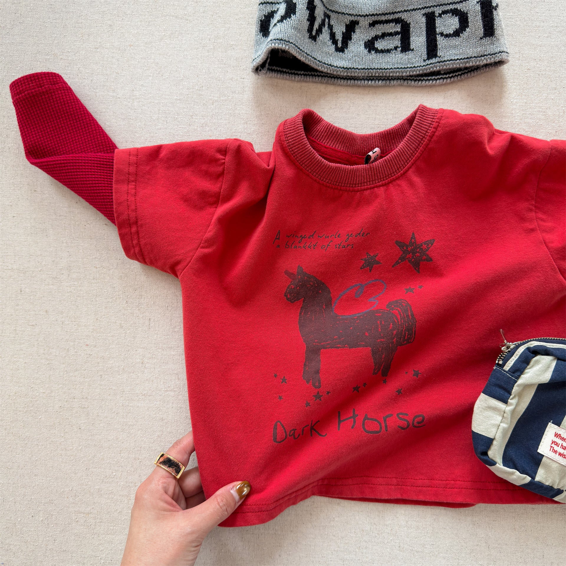 Horse Print Layered Long Sleeve Top ホースプリント レイヤード 長袖 Tシャツ【mh0012471】 ADbaby 長袖Tシャツ