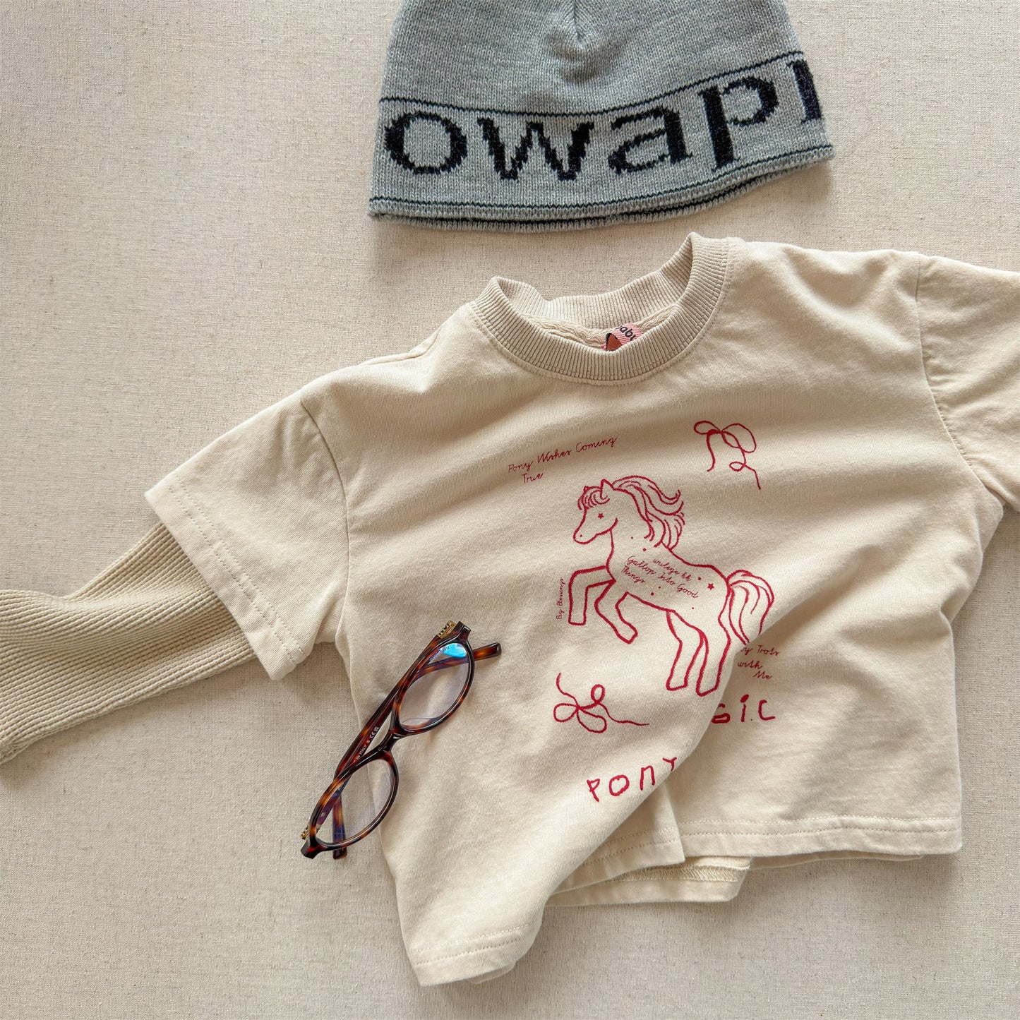 Horse Print Layered Long Sleeve Top ホースプリント レイヤード 長袖 Tシャツ【mh0012471】 Apricot / 80cm ADbaby 長袖Tシャツ