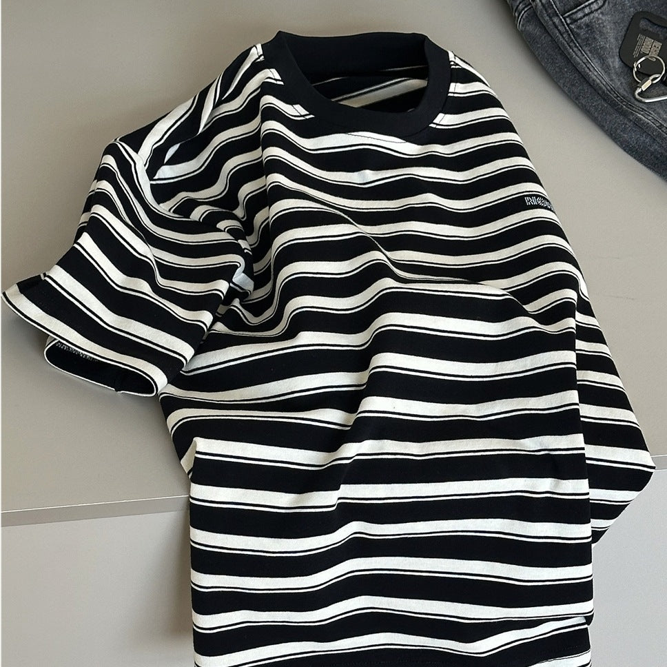 Striped Rhinestone Tee ボーダー 半袖Tシャツ【mh0012973】