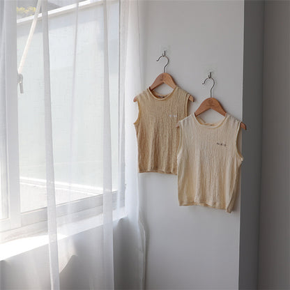 Paris Embroidered Textured Cotton Vest 刺繍 ノースリーブTシャツ【mh0012628】