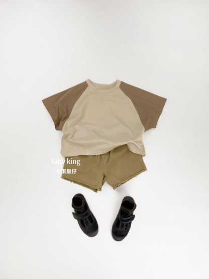Raglan Sleeve Crewneck Top バイカラー シンプル 半袖Tシャツ【mh0012833】