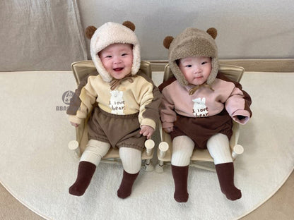 Bear Fleece Sweatshirt & Shorts Set クマ プリント 裏起毛 セットアップ【mh0012681】