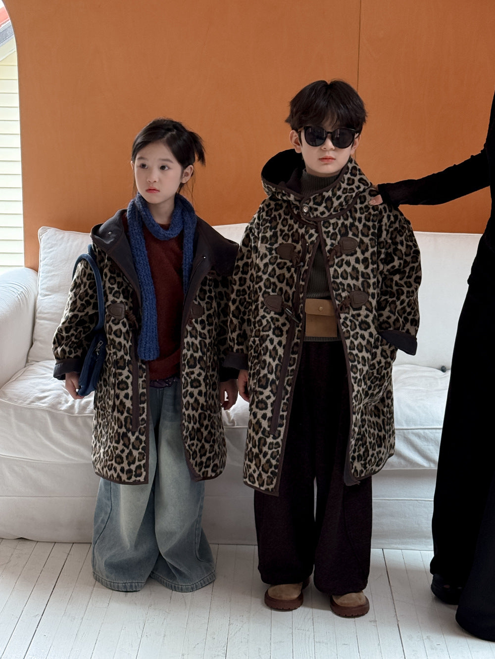 ダッフルコート キッズ レオパード柄 中綿 裏起毛 フード付 ロング丈【mh0011678】