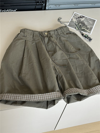 Plaid Hem Shorts チェックヘム タックハーフパンツ【mh0012955】