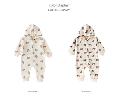 長袖ジップアップジャンプスーツ フーディロンパース ベアくまプリント【mh0011721】