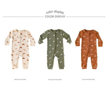 長袖ジャンプスーツ ジップアップ ブレッド クロワッサン 鳥 バード プリント カバーオール【mh0011730】