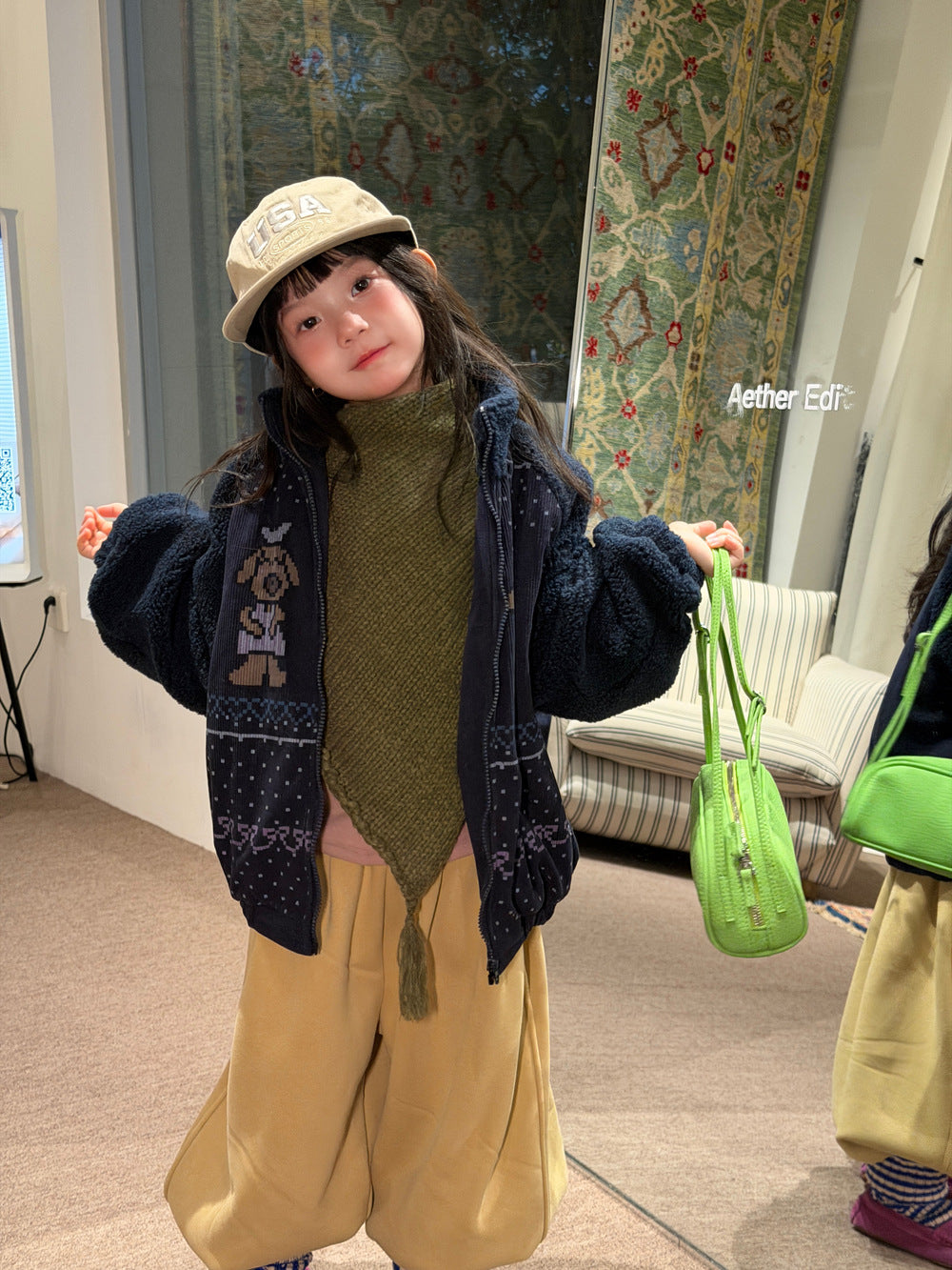 Children's jacket 2026 girls' winter thickened quilted zip-up jacket, children's corduroy patchwork sweater with cute accents【mh0014697】