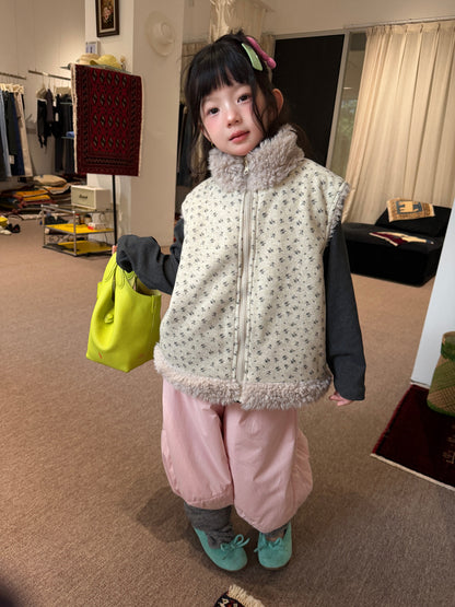 Children's Vest 2026 Winter Korean Style Double-Sided Plush Vest for Children's Floral Thickened Stand Collar Fleece Vest【mh0014695】