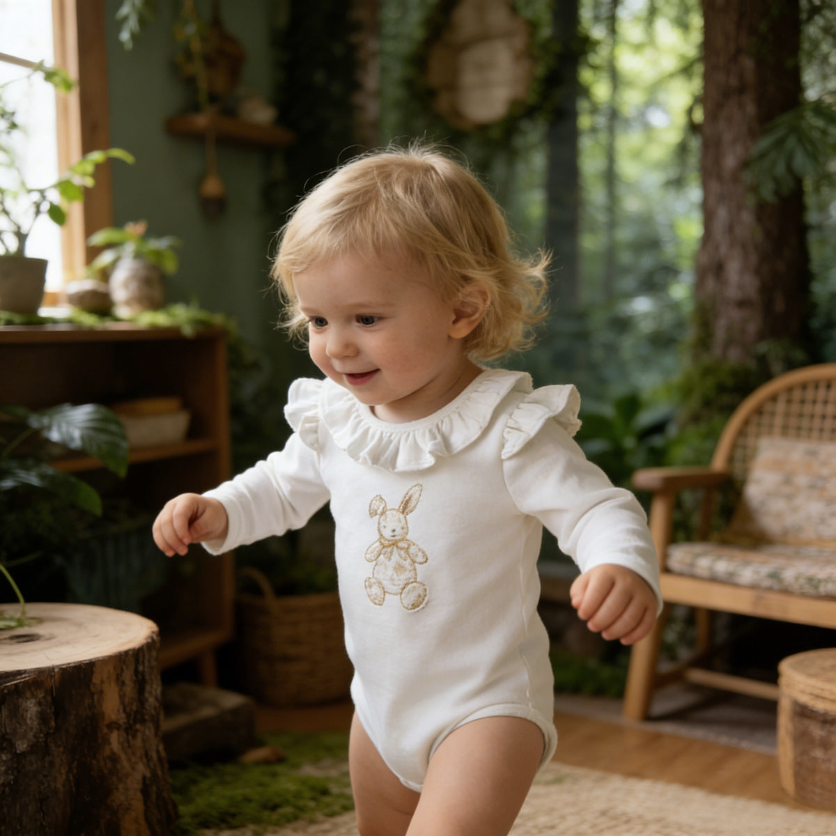 Rabbit Print Ruffle Romper うさぎ プリント ロンパース【mh0012502】