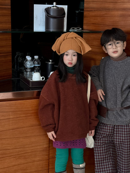 スウェットシャツ キッズ 裏起毛 厚手 クルーネック 無地 ルーズフィット トップス【mh0011683】