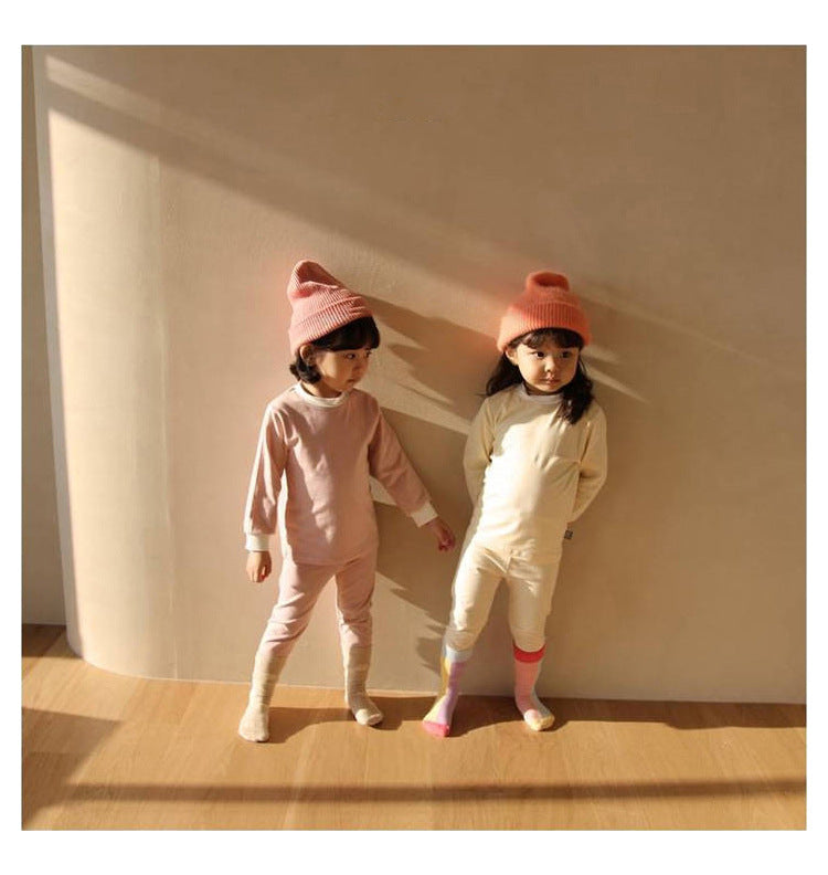 Cotton Basic Pajamas Set 無地 長袖Tシャツ ロングパンツ【mh0012698】
