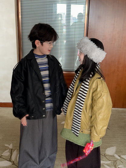 フェイクレザージャケット キッズ  厚手 ラペル モード ライダース【mh0011668】