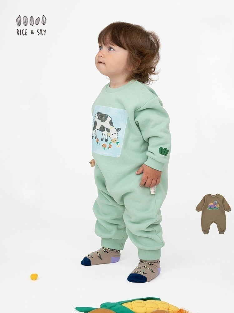 Mameluco estampado holgado con forro polar para bebé [mh0014193]