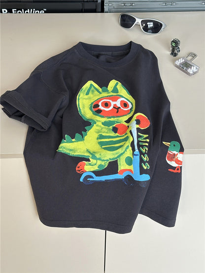 Cartoon Graphic T-shirt 恐竜 アニマル Tシャツ【mh0012947】