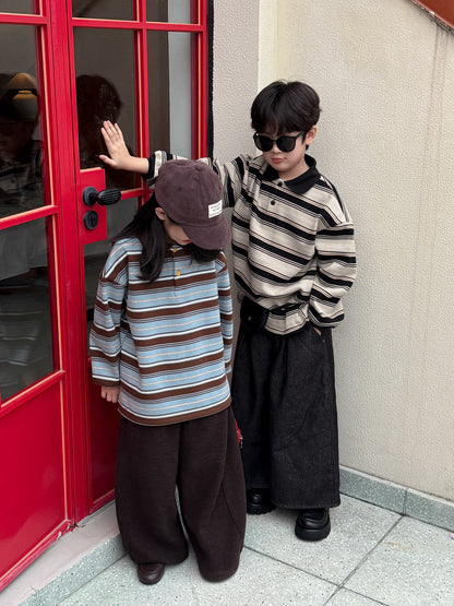 ワイドパンツ キッズ 裏起毛 厚手 ゆったり 無地 ルーズフィット カジュアル【mh0011685】