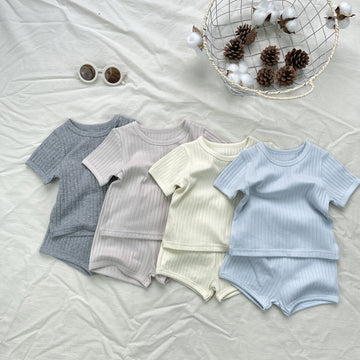 Textured Solid Color Set 半袖Tシャツ ショートパンツ【mh0012899】