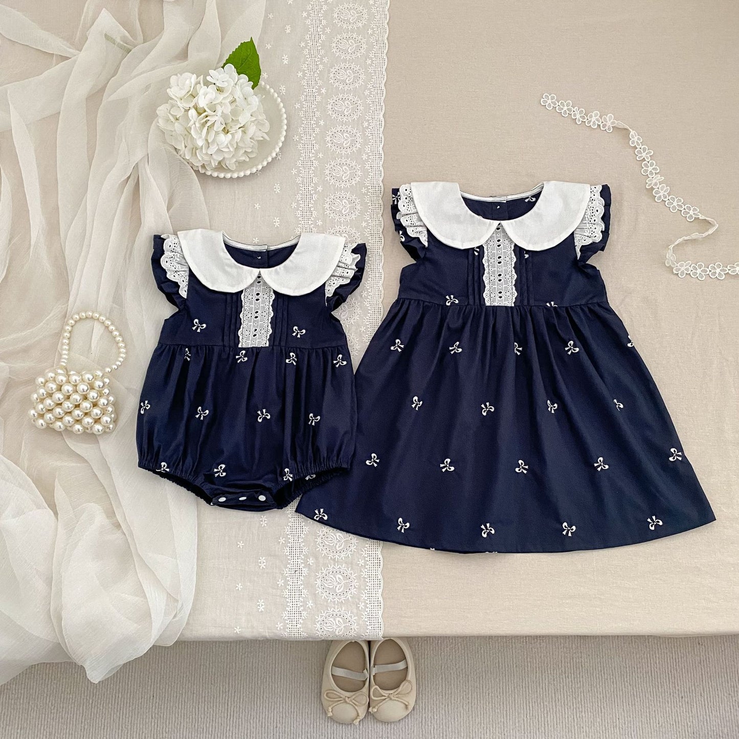 Bow Embroidery Ruffle Romper Dress ラッフル ロンパース ワンピース【mh0013161】