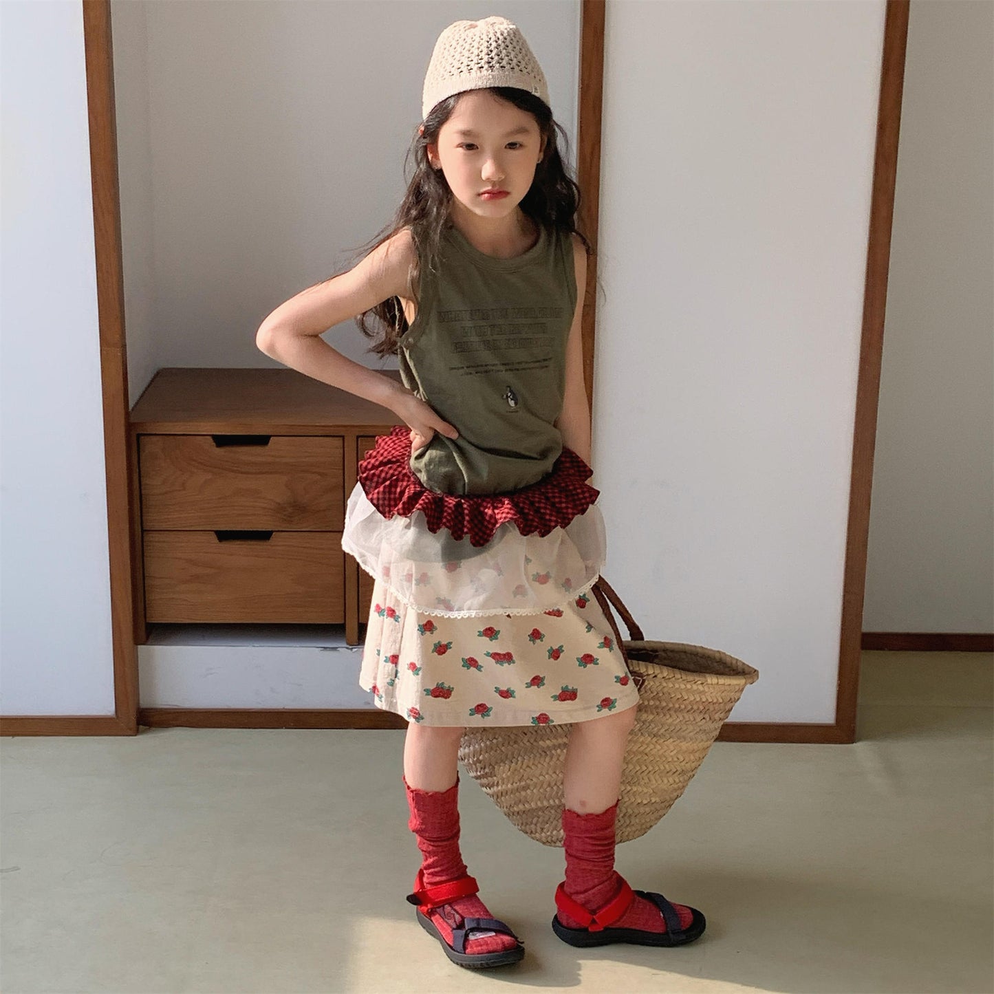 Rose Flower Graphic Cotton Skirt ローズ プリント コットン スカート【mh0012653】