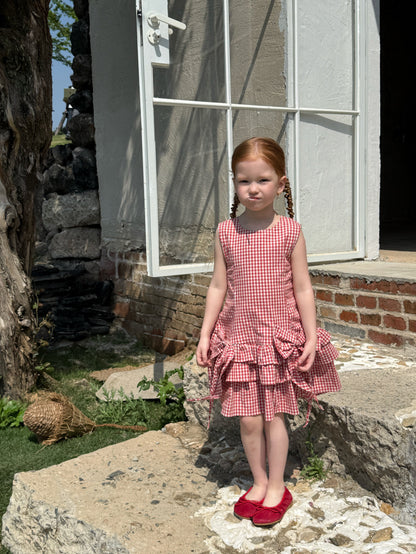 Tiered Ruffle Plaid Sundress ギンガムチェック ノースリーブワンピース【mh0012802】