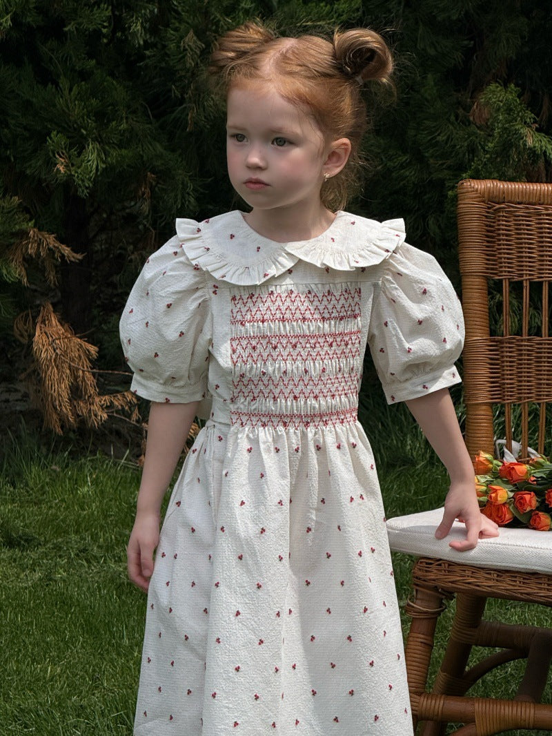 Vintage Cherry Embroidered Sleeve Dress フレンチ 半袖ワンピース【mh0013237】