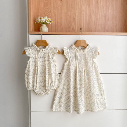 Floral Ruffle Sleeveless Romper Dress フリル ノースリーブロンパース ミモレ丈ワンピース【mh0013157】