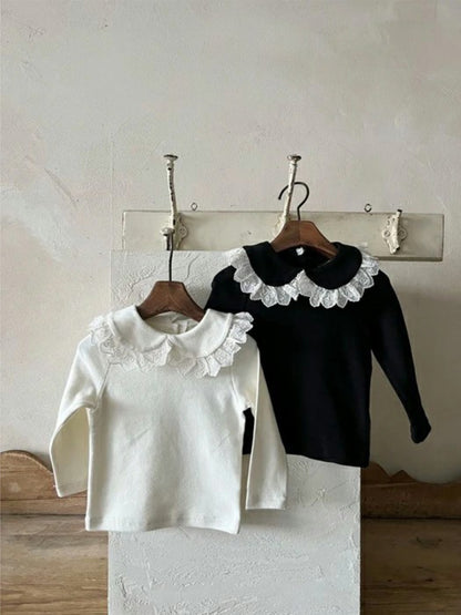 Camiseta de manga larga para bebé o niño/a con cuello de doble volante【mh0014704】