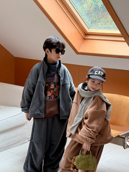 セットアップ キッズ 裏起毛 ボア 厚手 スタンドカラー オーバーサイズ ジップ【mh0011659】