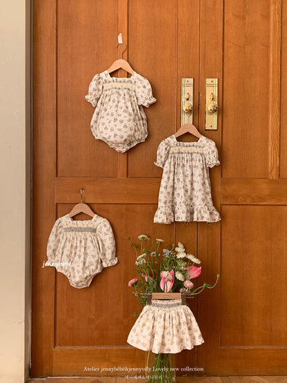 Floral Cotton Smocking Romper 花柄 コットン スモッキング ロンパース【mh0012542】