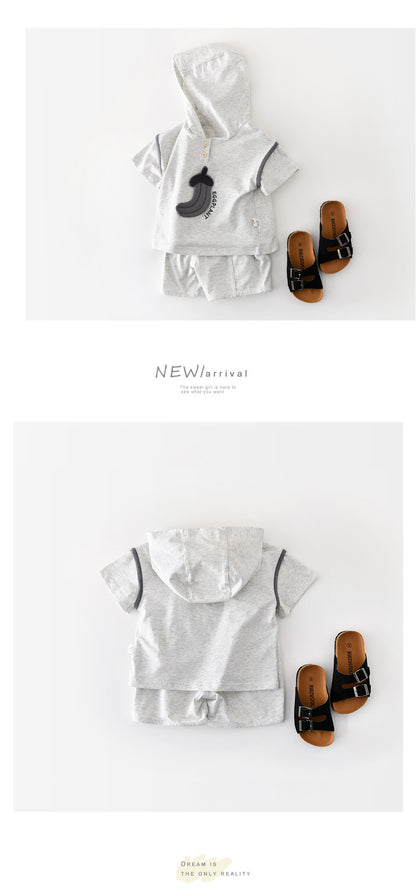 Cartoon Hooded Set Eggplant Print Short Sleeve Setup [mh0012852]