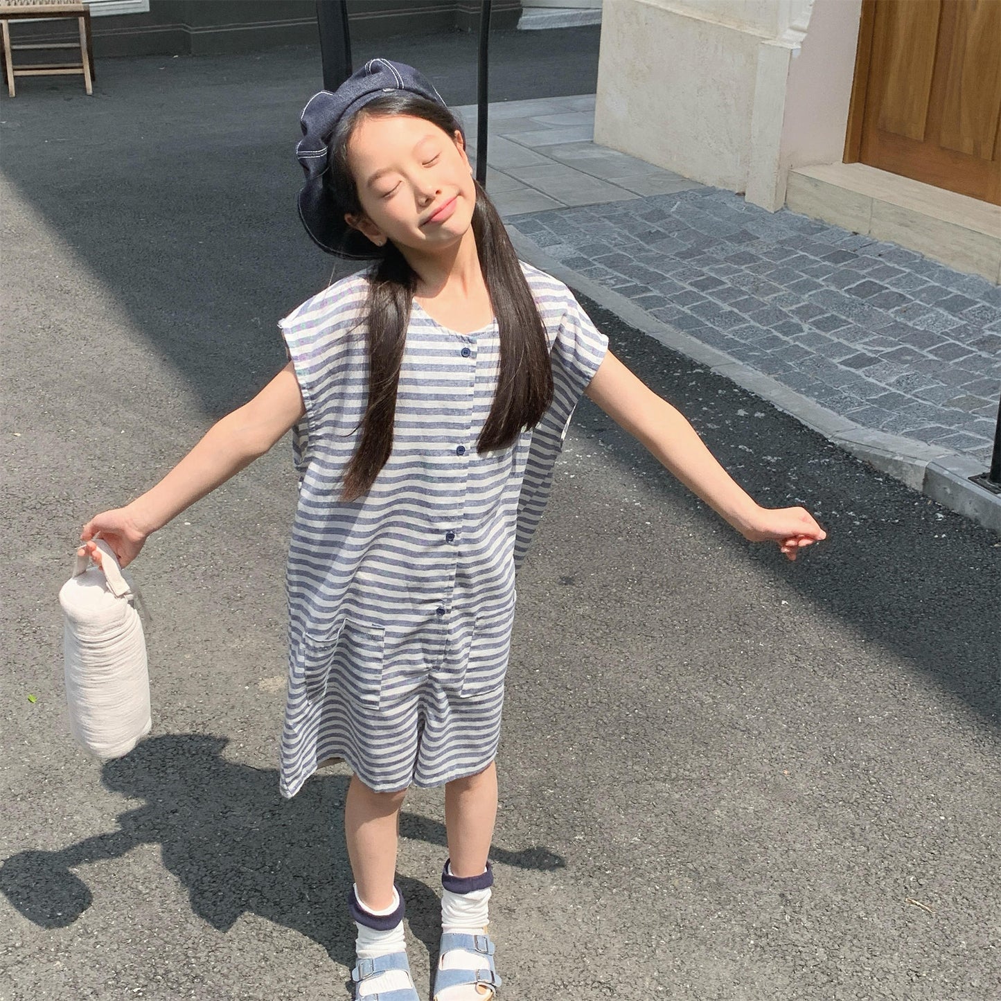 Striped Sleeveless All-in-one ボーダー ノースリーブジャンプスーツ【mh0013219】
