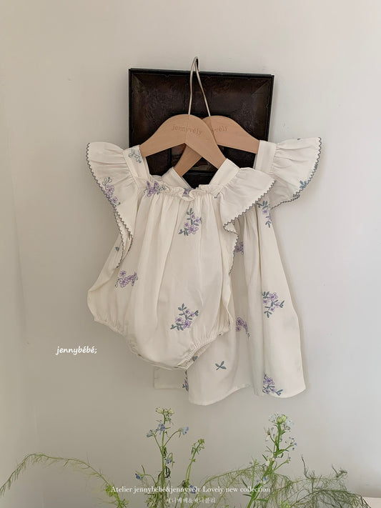 Embroidered Floral Cotton Romper 刺繍 コットン フリル袖 ロンパース【mh0012537】