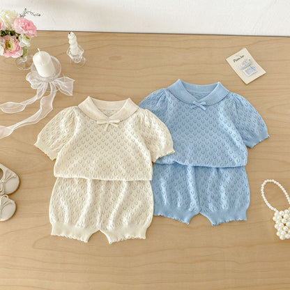Hollow Knitted Short Sleeve Set 透かし編み ニット 半袖 セットアップ【mh0012710】