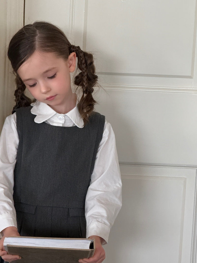 Kids Ruffled Collar Front Button Long Sleeve Shirt