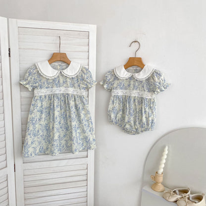 Floral Lace Collar Romper Dress パフスリーブ ロンパース 半袖ワンピース【mh0013164】