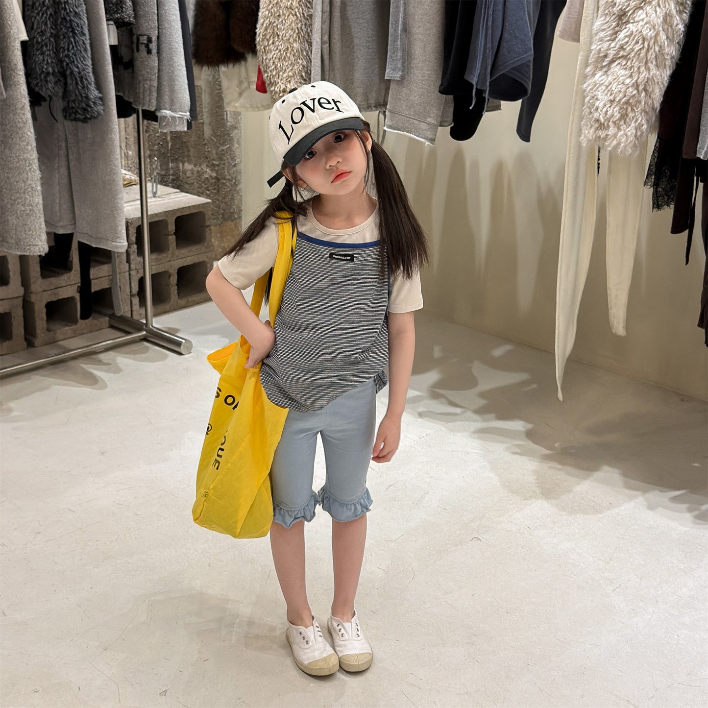 Ruffle Hem Dot Cotton Capri Leggings フリル ハーフ丈レギンス【mh0012663】