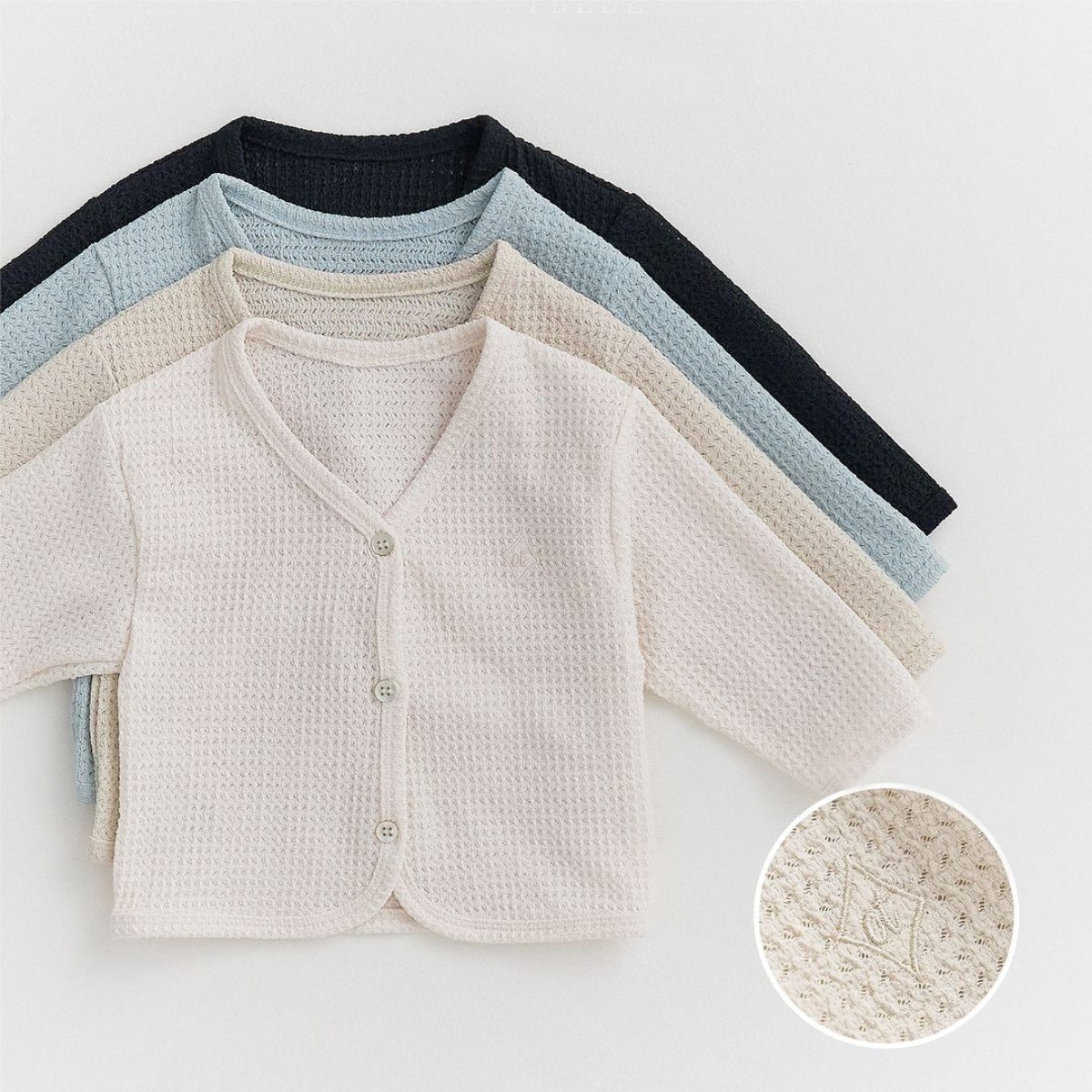 Baby Waffle Openwork Cardigan, Camisole & Long Pants - 3 Piece Set【mh0009038】
