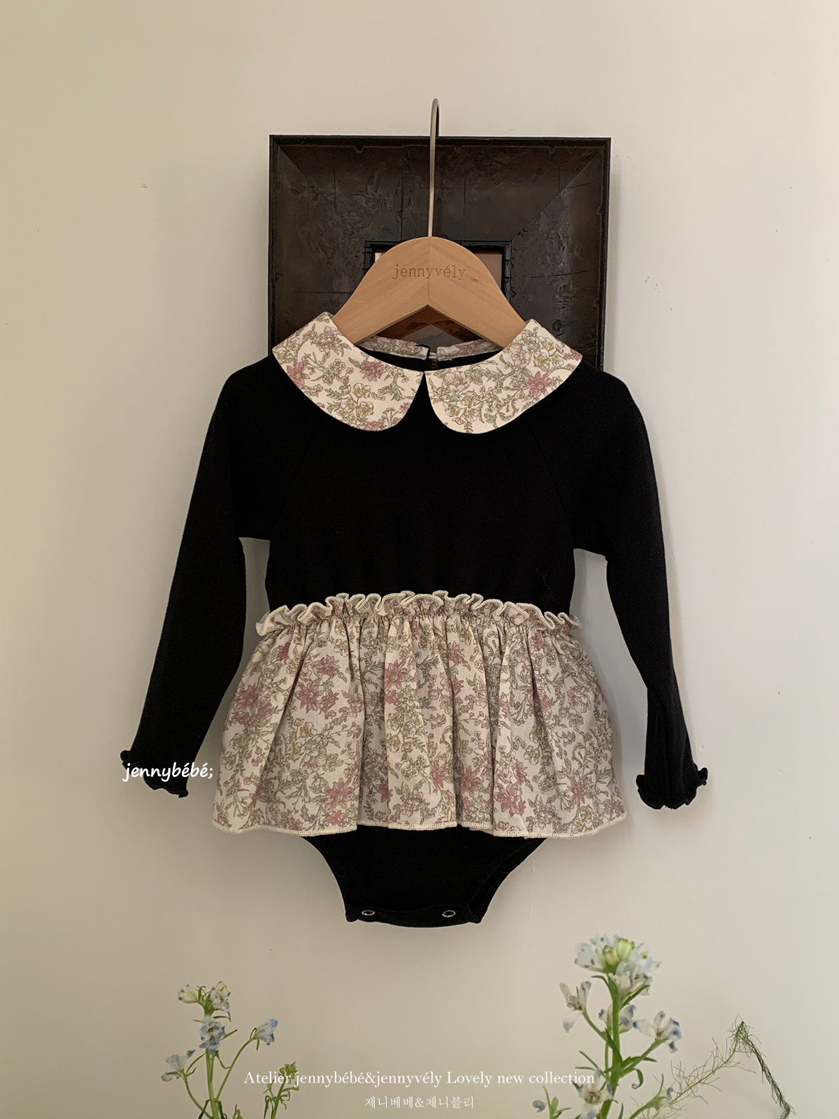 Floral Collar Long Sleeve Romper 花柄 襟付き コットン ロンパース【mh0012547】