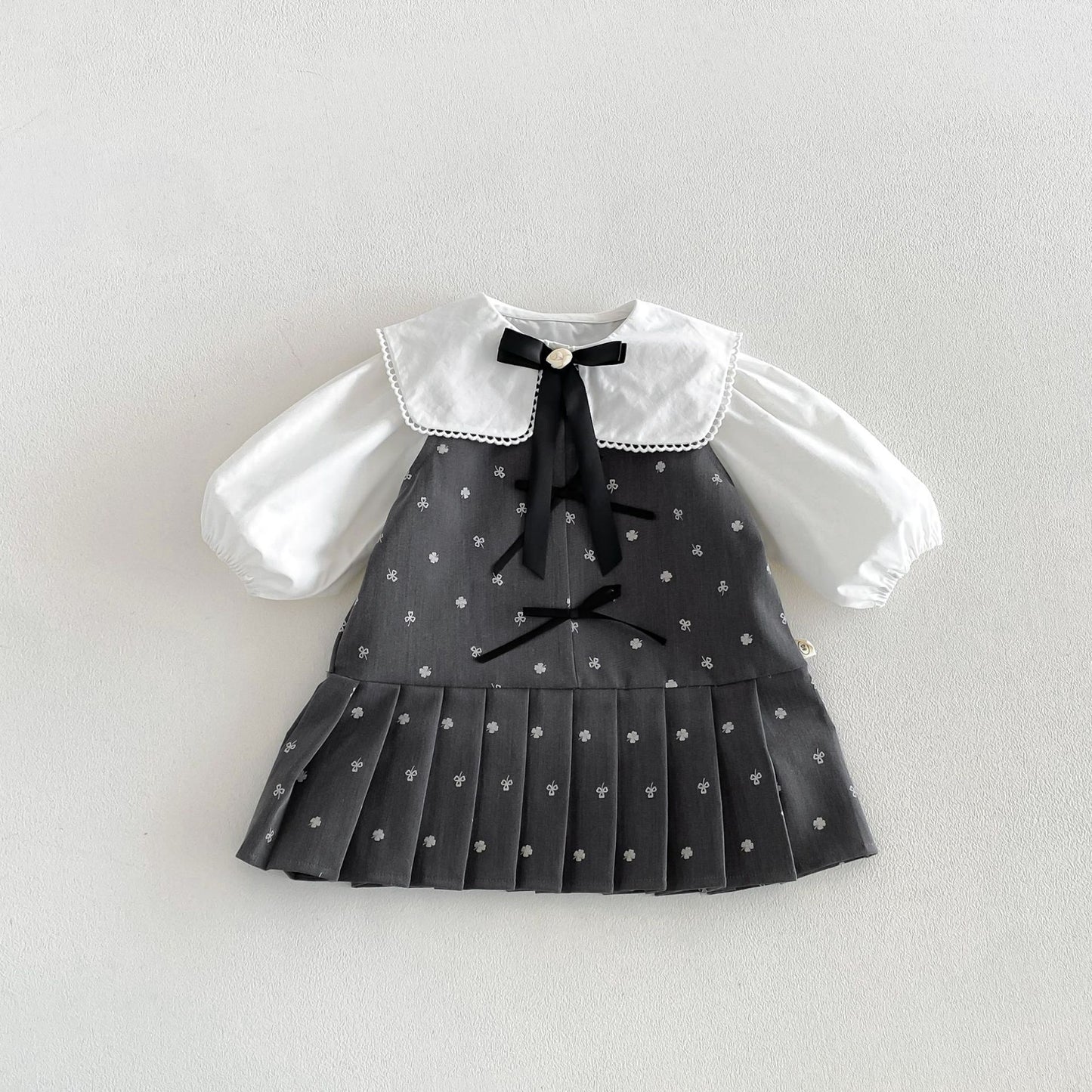 Camisa de manga larga con cuello grande y lazo, y pichi para niños [mh0014034]