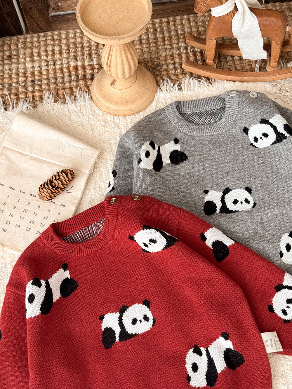 ニットセーター パンダ柄 厚手 クルーネック カジュアル トップス【mh0011691】