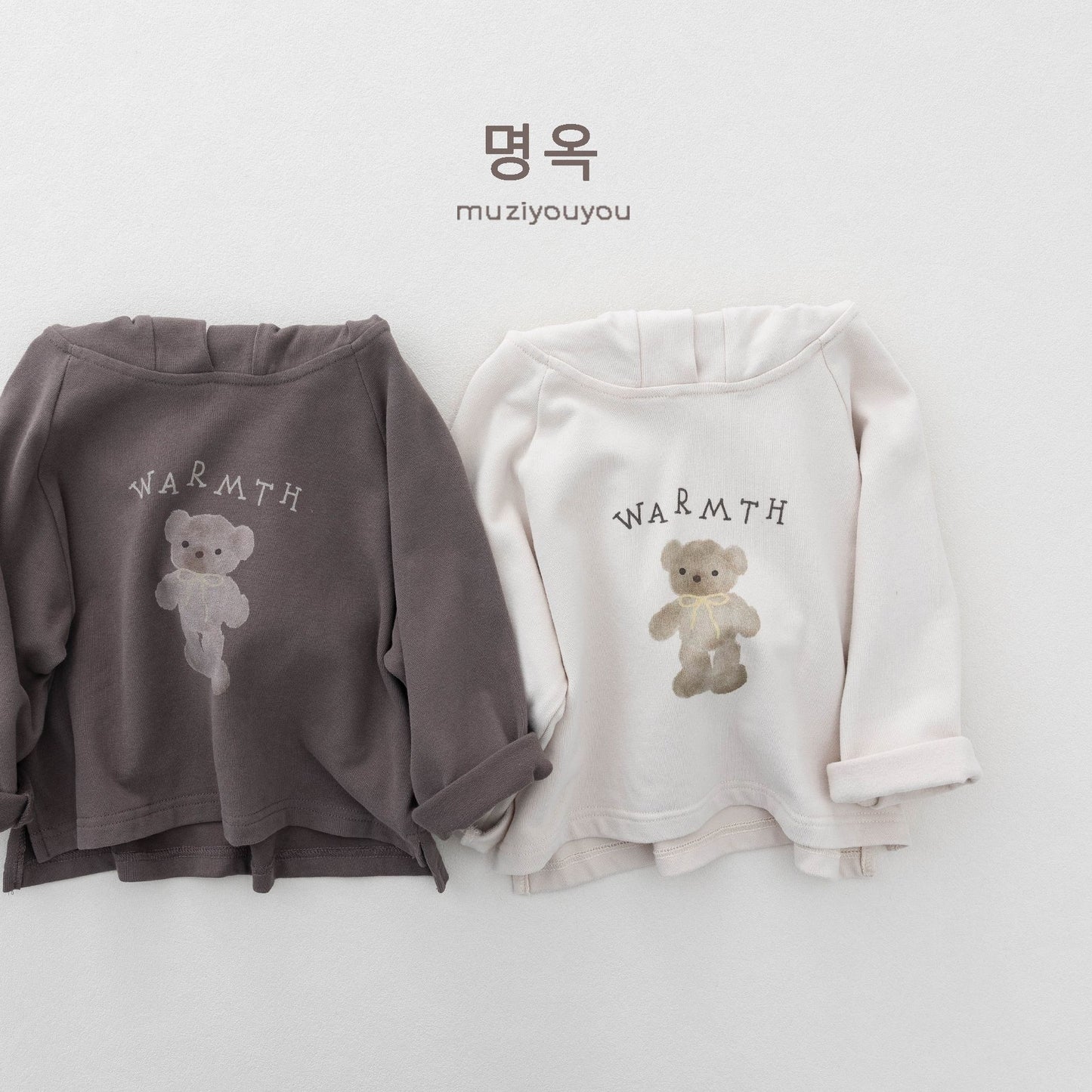 キッズ ベア レター プリント フード付き 長袖Tシャツ【mh0014181】